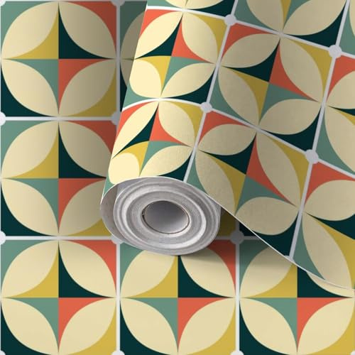 DERUINVAIO Self Adhesive Feature Removable 60 s 70 s Retro Seamless Vintage Style mid Century Peel and Stick Vinyl Wallpaper Roll, Sticky Lining Paper for Bedroom, Living Room, Kitchen Walls