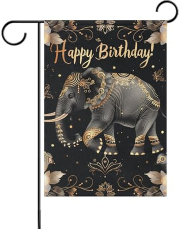 Drapeaux de paix en bronze de style marocain bohème « Happy Birthday » pour l'extérieur et l'extérieur - 30,5 x 45,7 cm - Double face