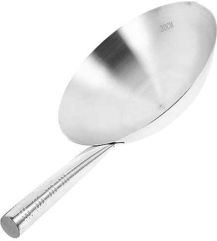 Didiseaon Padella Wok in Acciaio Inossidabile Argento, Pulizia Facile | Struttura Saldata Rivetti, Robusta e Antiusura, Conduzione Rapida del Calore, per Cucina Domestica