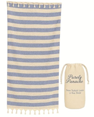 Purely Panache 100% Turkish Cotton Peshtemal Towel 100x180cm – Oversized Hammam Bath, Spa & Travel Towel – Quick Dry, Lightweight, Sand Free – Prewashed Thin Blanket with Carry Bag – Made in Turkey