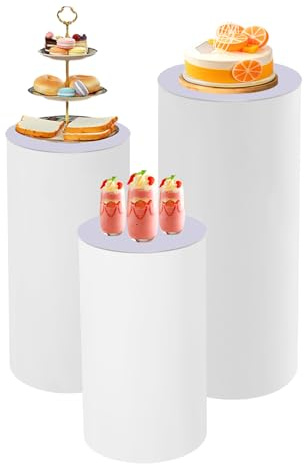 Hopuers 3Pcs Pedestal Flower Stand, Party Cylinder Pedestal, Wedding Home Display Decoration, Cylinder Stands, Used to Display Artworks, Cakes, and Flowers, 60cm 75cm 90cm