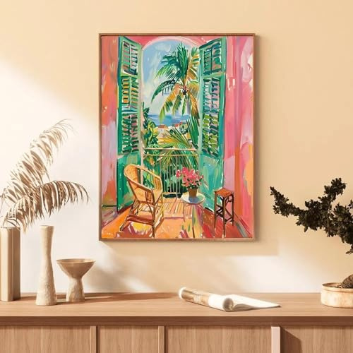 GOSRD Henri Matisse Leinwandgemälde, Vintage-Poster und Drucke, offenes Fenster, Landschaft, Wandkunst, Bild für Wohnzimmerdekoration, 60 x 80 cm, rahmenlos