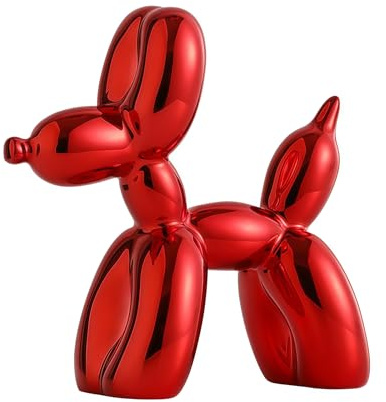 YOYUMI Cane Palloncino Scultura Mini ornamento a forma di cane con palloncino galvanizzato 9.5cm decorazione di lusso per soggiorno ufficio e casa rosso