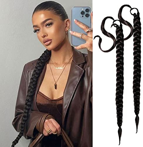 2 Pcs 30zoll Black Braid Extensions Pferdeschwanz Verlängerung mit Haargummi 76cm Lange Geflochtener Ponytail Verlängerung Natürliches Haarverlängerung Synthetisches Zopf Haarteil für Damen