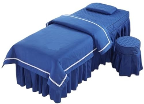 DYYEUAVT Skönhet salong sängkläder set 4 delar hudvänlig massage spa kjol överdrag pall kudde täcke (blå, 180 x 60 cm)