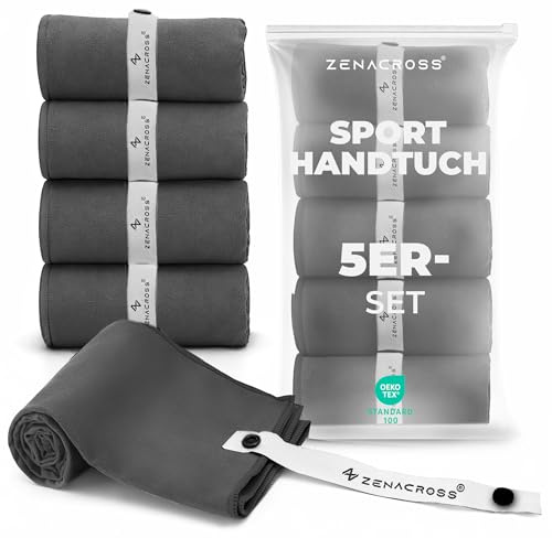 ZENACROSS Sporthandtuch Mikrofaser 5er-Set, 40 x 77 cm – Fitness Handtuch für Gym, Wandern, Reisen - Schnell Trocknend, Leicht & Saugfähig