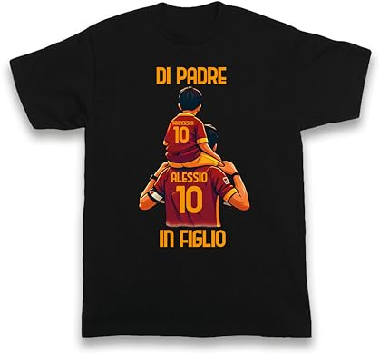 D&Vlab T-Shirt Maglia Bimbo Bambini Divertenti Maglietta di Padre in Figlio Personalizzato con Nome in 100% Cotone per papà Tifosi Calcio Squadre Ultras Giallo Rossi Romanisti