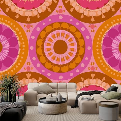 Vliestapete B250 x H175 cm mit Abstrakt Blumen Kreise Muster, abziehbar Fototapete Retro Mode Kinderzimmer Wohnzimmer Schlafzimmer Spielzimmer - Modern Wanddekoration Wandbild Tapeten