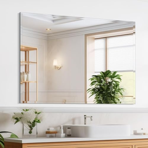 TRAVEVA Frameless Mirror for Bathroom Vanity,with Polished Edge,Hangs Horizontally Or Vertically,Entryways,Room,Shatterproof (Z-12x16in)