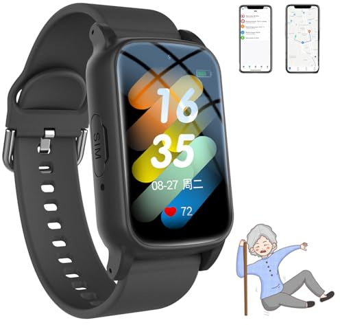 BoluDukNN Alarme Anti-Chute pour Personnes âgées, Traceur GPS pour Personnes âgées Atteintes De Démence, Détection De Chute Et Appel d'urgence, Appel Vidéo HD 4g, étanchéité Ip67, Multilingue Black
