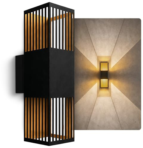 SSC-LUXon REVALO Wandlampe schwarz gold IP65 für Innen & Außen - Strahler LED Up Down Leuchte 30cm Fassadenlampe indirektes Licht | Eckige Wandleuchte schwarz-gold - warmweißes Up-Down-Licht mit Schlitzdesign, für Fassade, Flur & Esszimmer, wetterfest IP65