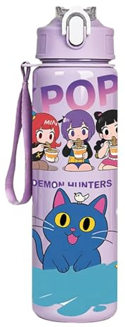 Guerreras Kpop Regalos, KPop De-mon H-Hunters Botella de agua de a prueba de fugas con pajita y asa, vaso con tapa de acero inoxidable para trabajo, viajes, actividades al aire libre, escuela (G) (G)