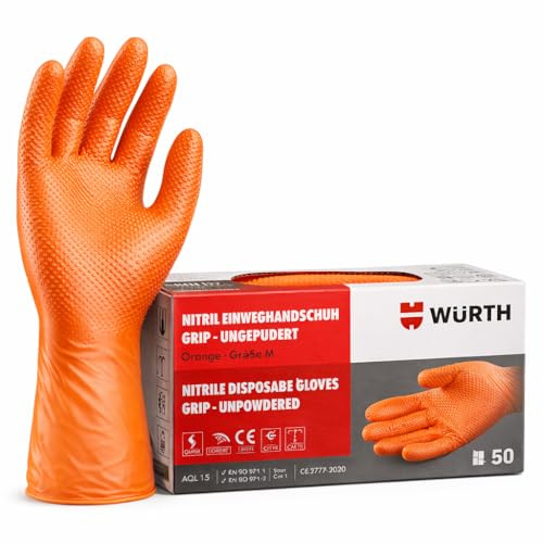 WÜRTH Guantes de nitrilo diamantados x 50 | Guantes desechables para trabajo profesional | Agarre superior en seco y húmedo | Taller, industria y montaje | Talla L