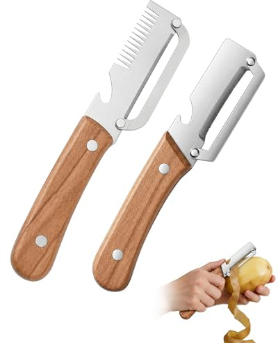 KRVNTH Pelapatate Multifunzione 2 Pezzi, Professionale in Acciaio Inossidabile, con Lame Affilate per Verdure, Frutta e Patate, Impugnatura Ergonomica