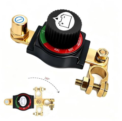 Batterie Trennschalter 12V-48V 300A,Batteriehauptschalter mit Erhöhte Batteriepole,Einstellbarer 180° Messing Batterieschalter,Trennschalter Wasserdicht,Batterie Hauptschalter