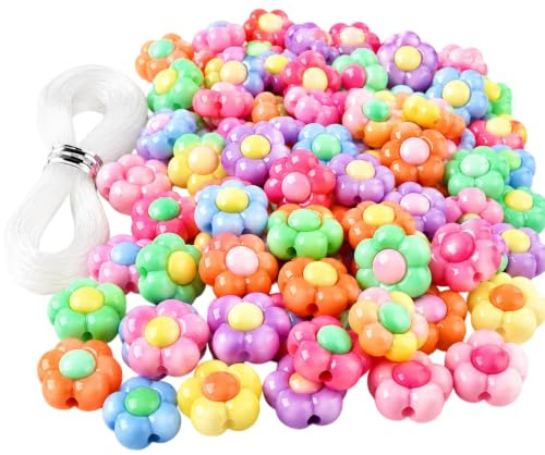 Cotabacuco 200 Perles pour Bracelets, Perles en Verre à Enfiler, Lisses et résistantes à la Couleur, Perles Fleurs en Acrylique 10 mm, Perles de Loisirs créatifs pour Bijoux DIY et chaînes de