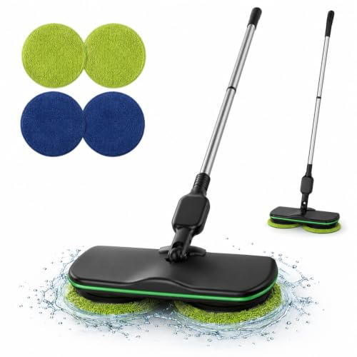Aeroflux Cordless Electric Floor Mop Electric Floor Scrubber with Floor Polisher Function Rechargeable Sweeper Mop for Tile Wood Laminate and Marble Floors (Black)