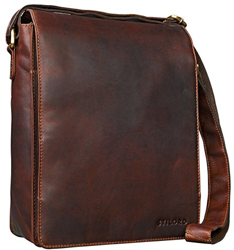 STILORD Lars Vintage Sac Besace pour Hommes Sac Bandoulière Cuir pour Macbook 13,3 Pouces Documents DIN A4 Sac Messager Sac à l'Épaule Couleur:Cognac - Marron foncé