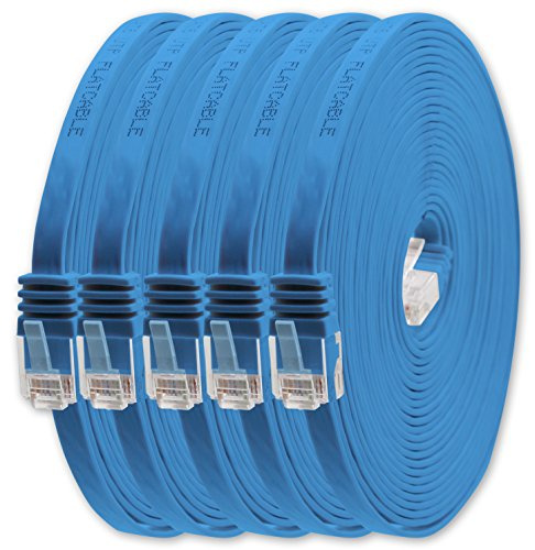 1aTTack.de Câble Réseau Cat6 Cat 6 Plat Flat Slim - 5x 1m - RJ45 Ethernet LAN DSL Routeur Modem - Bleu