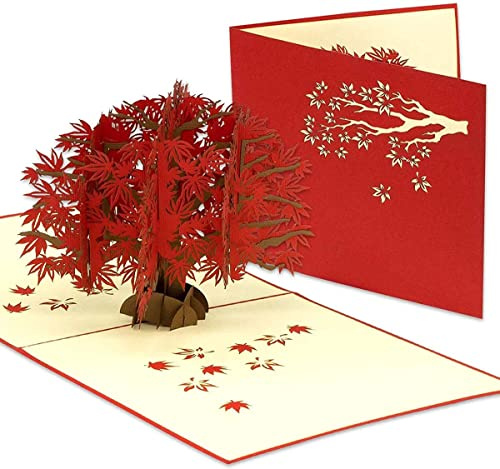 LINPopUp®, LIN17629, POP - UP Karte Baum, Natur, Geburtstag, Grußkarte Baum, 3D Karte Hochzeit, Muttertagskarten, Gutschein Garten, Ahorn Rot, N362