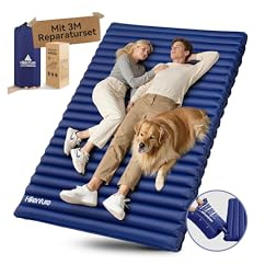 HIKENTURE Isomatte für 2 Personen, Doppel Isomatte Ultraleicht Aufblasbar, Camping Luftmatratze Schlafmatte Kleines Packmaß mit Pumpsack, für Reise, Outdoor, Wandern, Strand, Navyblau (Pumpsack XL)