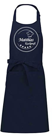 Direkt-Stick.de Schürze mit Namen bestickt, Kochschürze Küchenschürze Latzschürze personalisierbar mit eleganter Stickerei, 100% Baumwolle, Geschenk für Männer und Frauen (navy)