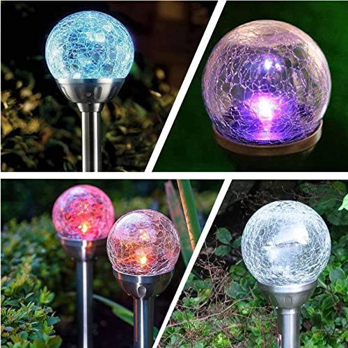 Yorkshire Homeware Stainless Steel Solar Powered Colour Changing LED Crackle Glass Ball Solar Garden Stake Lights (Pack of 6)