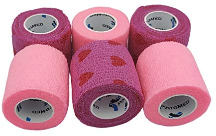 PintoMed - Bandage Cohésif - 3 x Rose + 3 Love - 6 Rouleaux x 5 cm x 4,5 m Autoadhésif, Sports Bande, Premiers Secours Adhésif, Vet Wrap