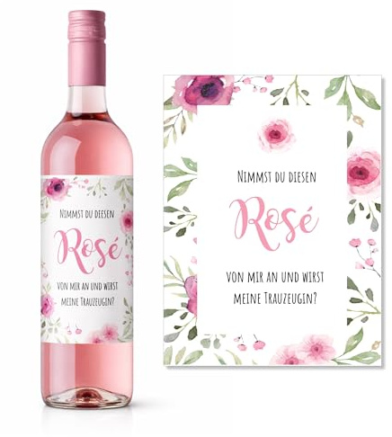 Hochzeitsshop Weddingtree Flaschenetikett „Willst du meine Trauzeugin sein?“ – Selbstklebendes Weinetikett – Geschenkidee für Trauzeugin fragen – Junggesellinnenabschied