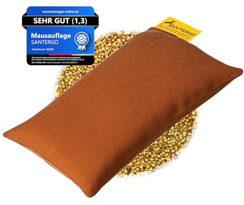 SANTERGO Mauspad Handgelenkauflage - ergonomische Handballenauflage aus Bio-Hirsespreu, Anti-Sehnenscheidenprobleme für die Computer Maus, Mousepad, Wrist Rest in Cognac Farben