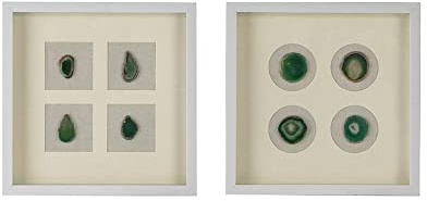 A and B Home 15.7 H Square-Shaped White Stone/Glass Shadow Box Wall Decor (Set of 2), Wall Art Home Office Decor