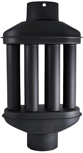 UZMAN Scambiatore di calore per camino / scambiatore di aria calda, camino per gas di scarico, scambiatore di gas di scarico nero, diametro 130 mm, 6 tubi con smorzatore