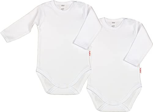 KLEKLE Baby Body - Body Langarm Unisex - 2er-Pack - mit Druckknöpfen - 100% Baumwolle - Babykleidung - 9m-12m - Weiß