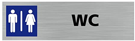Signalétique.biz France - Plaque de porte WC MIXTES (Q0393) - 170 X 50 mm - Plaque aluminium brossé de 2mm