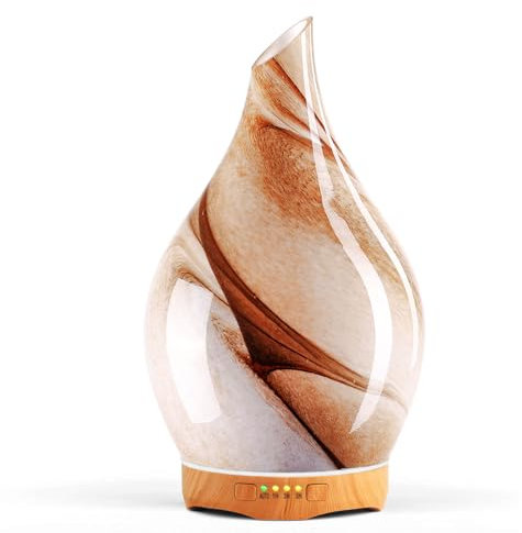 Porseme Aroma Diffuser 280ml,Handgeblasen Glas Luftbefeuchter, Ultraschall Aromatherapie Öle Diffusor mit 7 farbigem LED Licht, Diffuser für Ätherische Öle mit Timer BPA Frei für Wohnung(Desert)