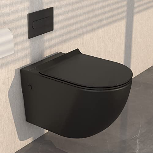 MEJE Wc autoportante con rivestimento nano senza telaio Wc sospeso in ceramica nera