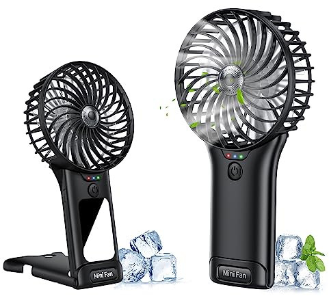 Wastou Handheld Fan, USB Rechargeable Mini Portable Fan, Personal Small Silent Hand Fan 4 Speeds with Mirror, Battery Operated Table Desk Fan for Office Outdoor Home Travel (Black)