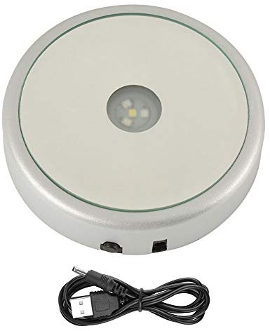 TOPINCN LED-drehender Display-Sockel, Kristalle, Glaskunst, Buntes Licht, Rotierender Kristall-Display-Basisständer, Tassen-Display-Ständer, Turner (Runder Spiegel, 4 Lichter, USB-Rundlochbatterie)