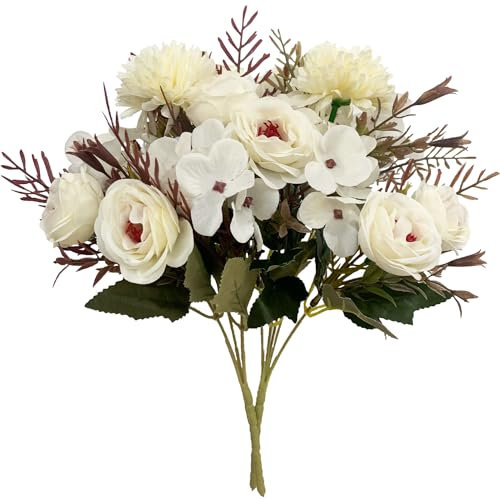 AJOYEGG Künstliche Blumen Tischdekoration Dekor: Künstliche Seidenblumen Blumensträuße Arrangement für Zuhause Tischblumen Dekoration Hochzeit Tischdekoration (weiß)