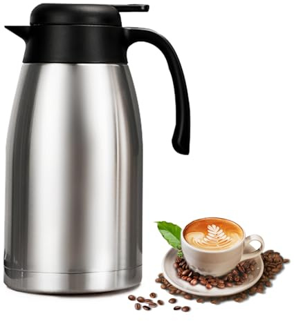 2.2L Insulated Coffee Carafe,Thermal Coffee Pots,Double Walled Vacuum Insulated Teapot with Press Button Top, Stainless Steel Thermal Jug Flask for Hot and Cold Drinks-Stainless Steel