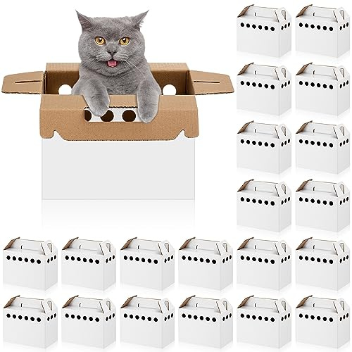 Tenceur Paquete de 20 transportadores desechables de cartón para mascotas pequeños, caja de transporte para cachorros, gatos, pollos, hámsteres, jerbos, pájaros, reptiles, 11 x 6 x 8 pulgadas