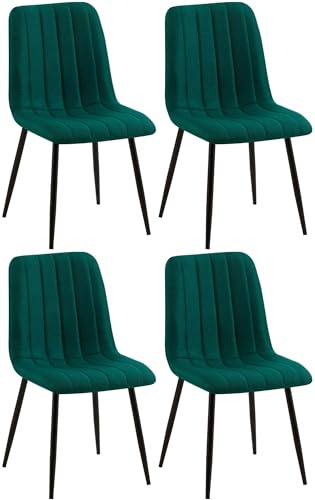 CLP 4er Set Esszimmerstuhl gepolstert Dijon, mit Ziernähten & Bodenschonern, Polsterstuhl für Esszimmer & Küche, belastbar bis 150 kg, Farbe:dunkelgrün, Material:Stoff