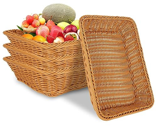 DAJAVE 4er Set Brötchenkorb 35 x 25 x 7 cm Brotkörbchen Brotkorb Geflochten Wicker Basket Rattan Korb Woven Wicker Storage Basket für Gemüse, Obst, Brot, Lebensmittel, Home Kitchen Restaurant