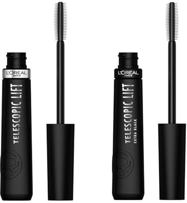 L'Oréal Paris - Mascara Volume et Longueur +5mm - Sans Paquet - Infusé aux Céramides - Telescopic Lift - Noir - Lot de 2