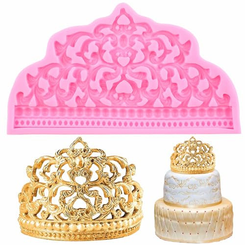 RFGHAC Krone Kuchen Fondant Form Krone Tiara Barock Stil Silikon Fondant Formen für Kuchen Dekorieren Cupcake Topper Candy Chocolate Gum Paste Polymer Clay 1 Stück