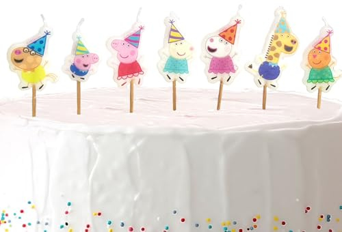Amscan 9918346 – Peppa Pig Kindergeburtstag Partykerzen auf Holzplektren – 7 Stück