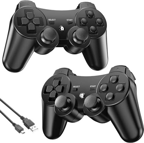 Manette 2 Pack pour P-3, Joystick sans Fil Bluetooth pour Console de Jeu P-s3 Gamepad pour Double Shock avec Câble de Chargement USB