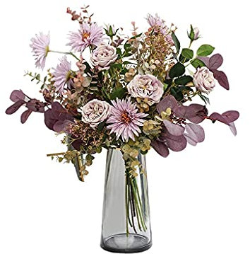 SaVgu Kunstblumen Künstliches Blumenset, Kunststoffrosen und graue Glasvasen, Blumensträuße, Blumenarrangements, Heimhochzeiten, Büro- und Hoteldekoration (Farbe: A+Vase) (A+Vase) (A+Vase) Hallo