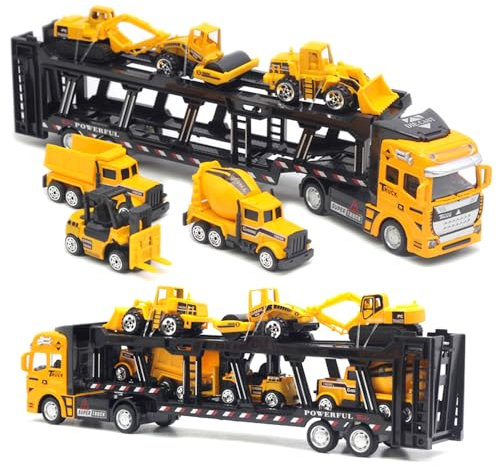 YANGUN Ruspa Giocattolo, Gru Giocattolo Camion, 7-in-1 Set di Giocattoli per Veicoli Tecnici, Escavatore, Regalo di Compleanno per Bambini Ragazzo Ragazza di 3 4 5 6 Anni (Art)