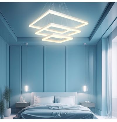 Arcadia Lampadario Led Soffitto a Sospensione Moderno con Luce Calda e Fredda Dimmerabile, Telecomando e App per Cellulare - Lampadario Camera da Letto, Soggiorno, Cucina e Cameretta - 5500 LM 60 Cm